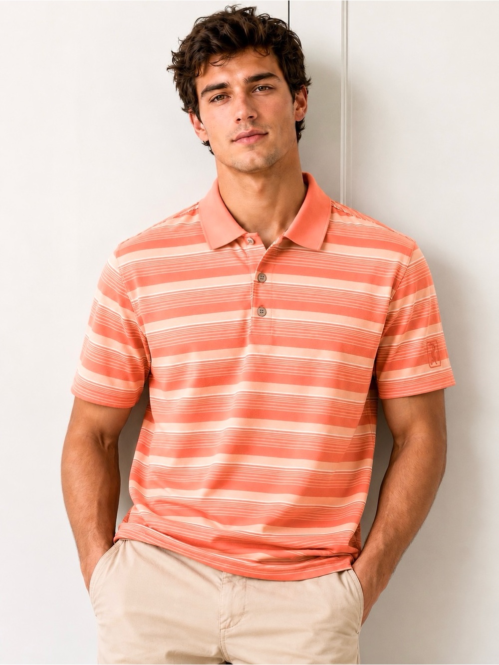PGA Tour Airflux Golf Polo Shirt Striped Short Sleeves Embroidered Logo Stretch